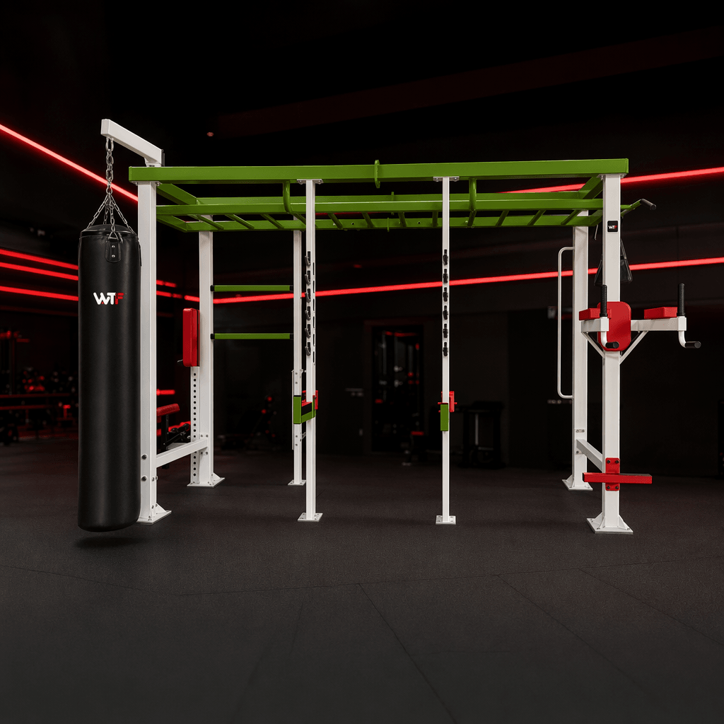 Crossfit Rig (Parallel Bar, Side Handlebars, Punching Bag, Plate Rack, Chin up Bar, Flag Handlebar, T Bar Holder, Accessories 2-layer Rack, Monkey Ladder, Squat Rack, Jumping Set, Battle Rope) (WTF-CROSSFIT) — WTF Equipment